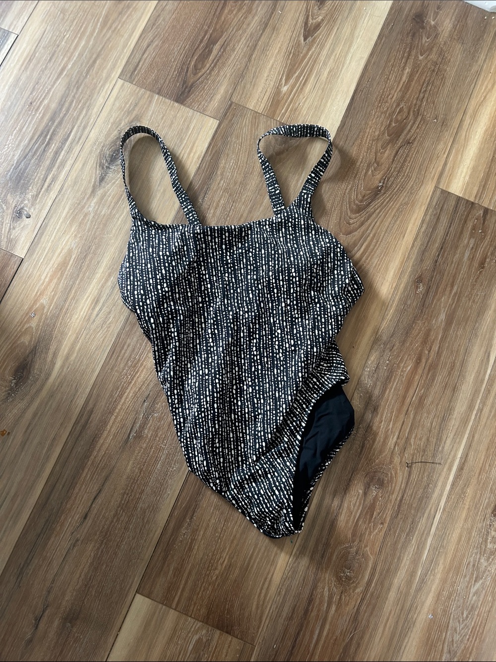 Athleta Black and White Speckled One-Piece Swimsuit